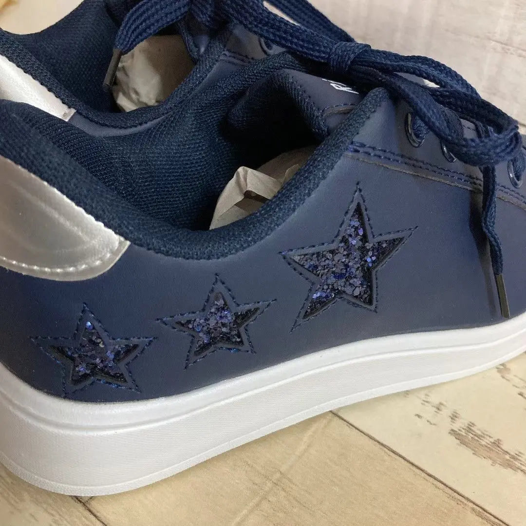 23.0cm New Women's Stylish Sneakers ☆ Glitter Ultra-Lightweight Navy