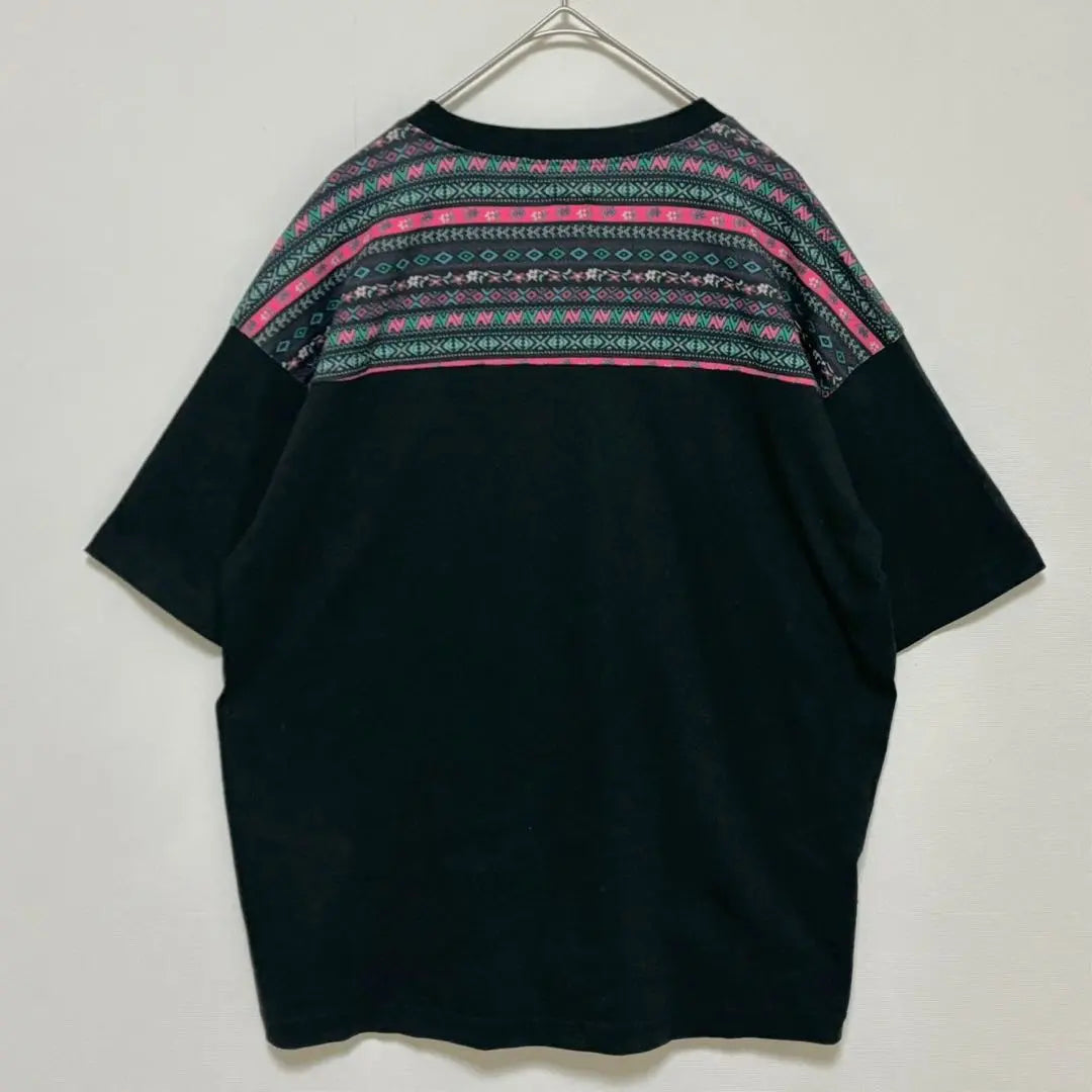 Titikaca ◆ Camiseta con borde Tirori/Algodón Bolsillo extragrande en el pecho Teletal Black | チチカカ◆チロリボーダーTシャツ/綿 オーバーサイズ 胸ポケット 伸縮性有り 黒