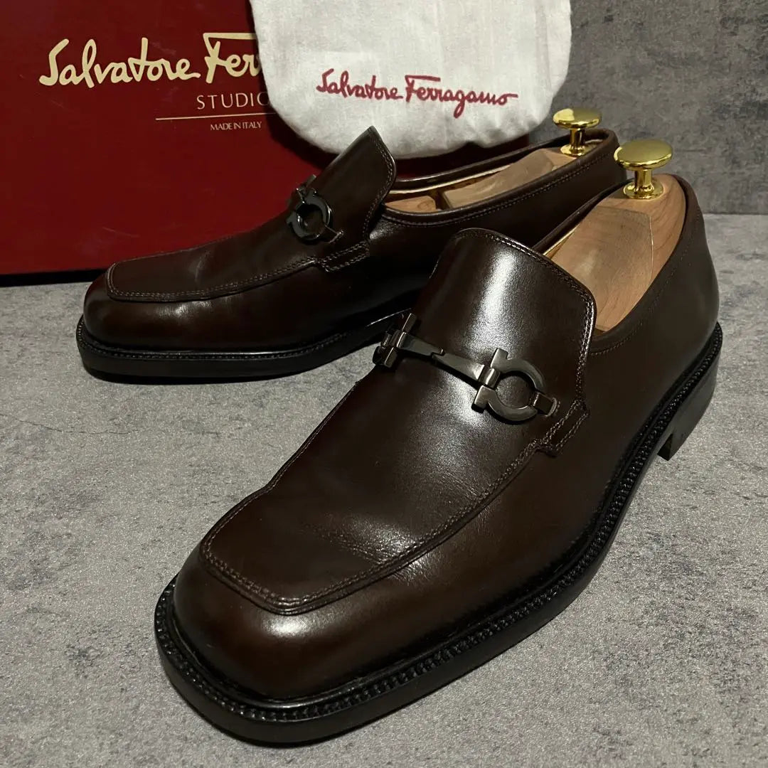 ♡Unused grade♡ Ferragamo Bit Loafers Gancini Brown Genuine Leather 1359