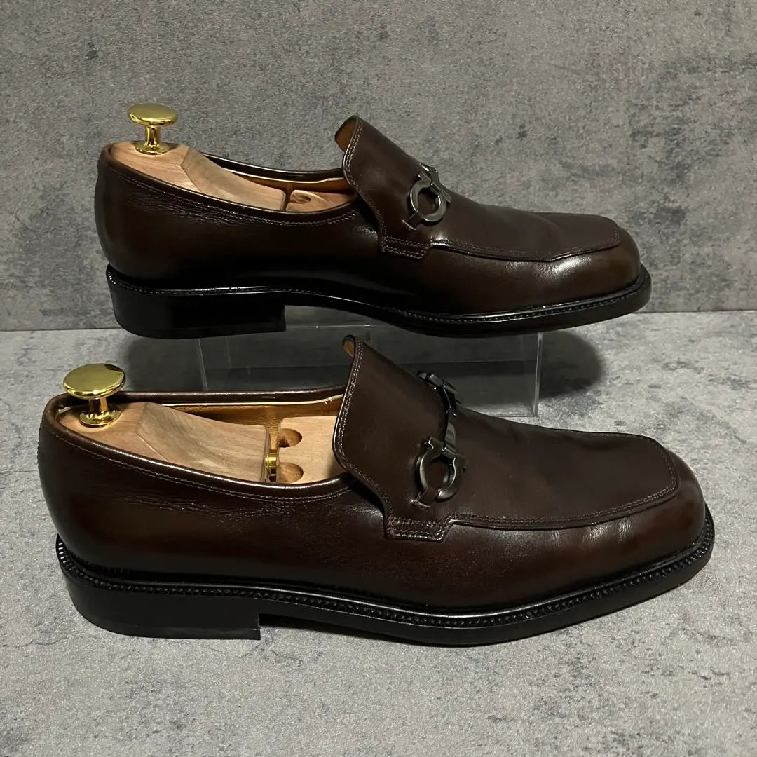 ♡Unused grade♡ Ferragamo Bit Loafers Gancini Brown Genuine Leather 1359