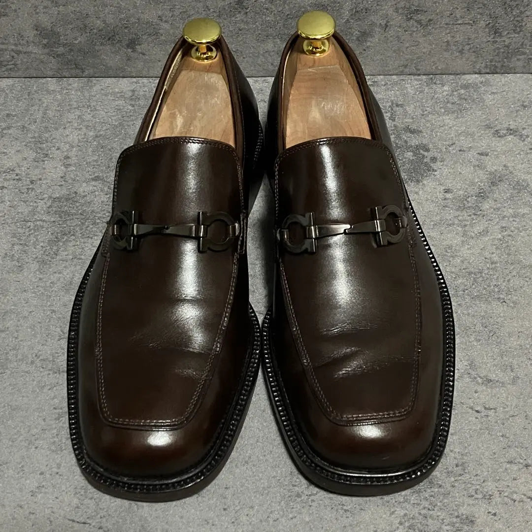 ♡Grado sin usar♡ Mocasines Ferragamo Bit Gancini de piel auténtica marrón 1359