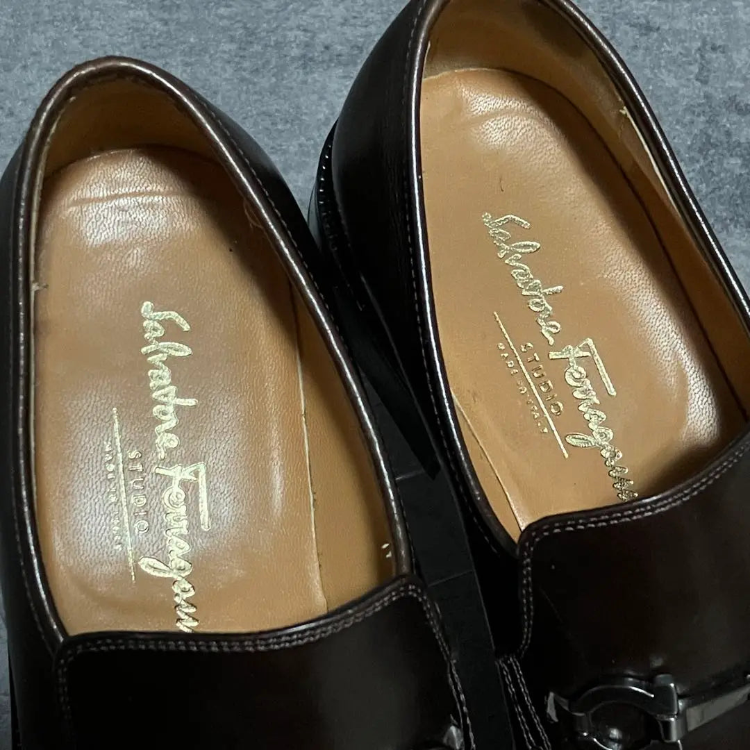 ♡Unused grade♡ Ferragamo Bit Loafers Gancini Brown Genuine Leather 1359