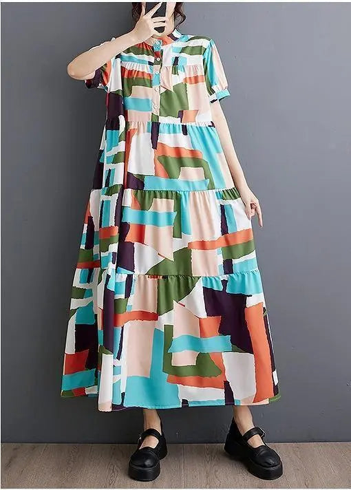 [Large size] Women's long dress, spring, summer, autumn, new, short sleeves