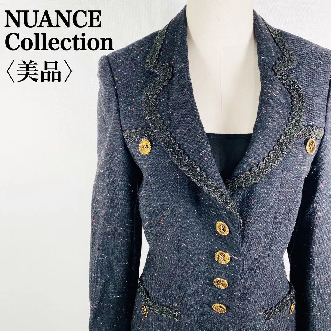 [Beauty] Nuance Collection Gold button Multicolor Tailored Jacket | 【美品】ニュアンスコレクション　金ボタンマルチカラーツイードテーラードジャケット