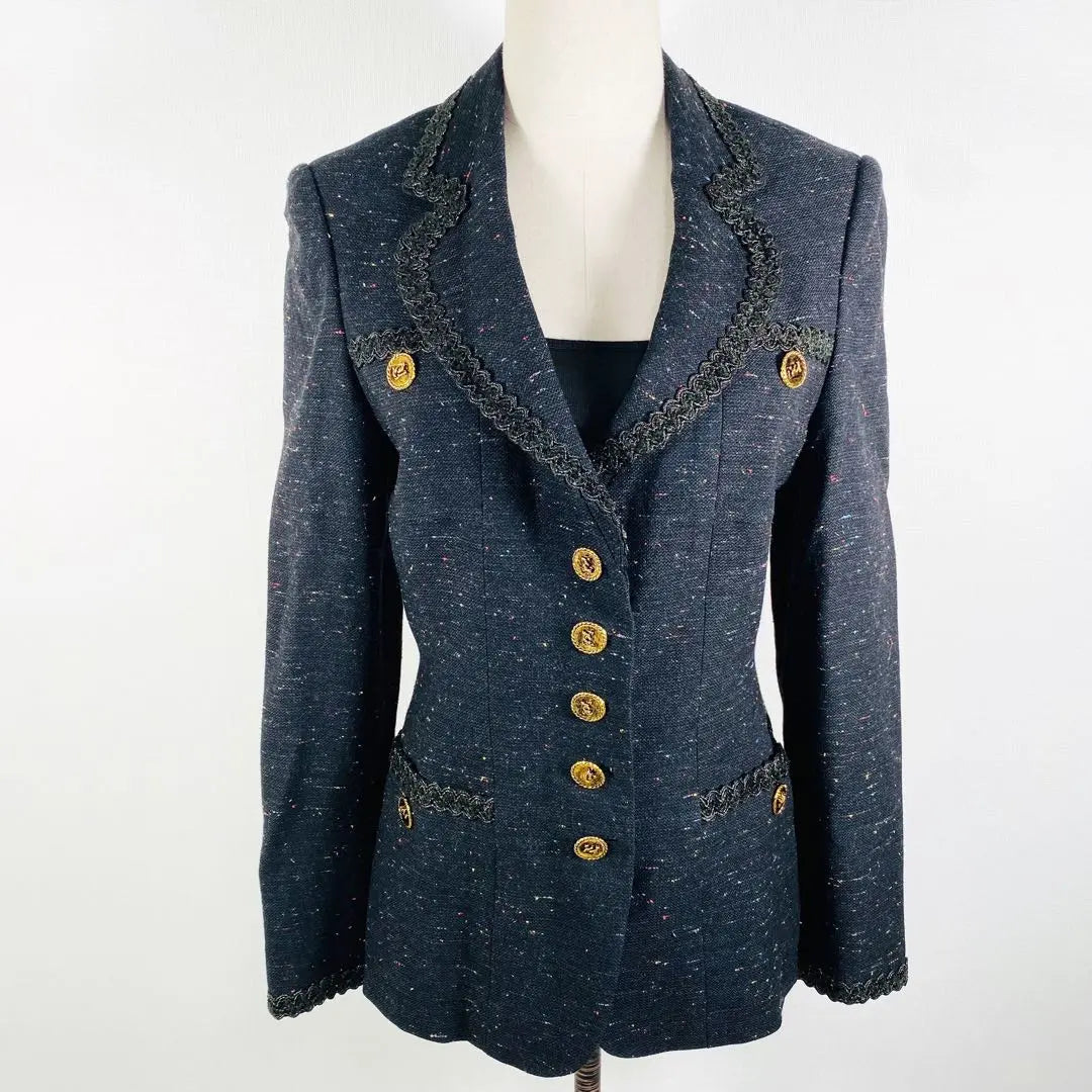 [Belleza] Colección Nuance Chaqueta de sastre multicolor con botones dorados | 【美品】ニュアンスコレクション 金ボタンマルチカラーツイードテーラードジャケット