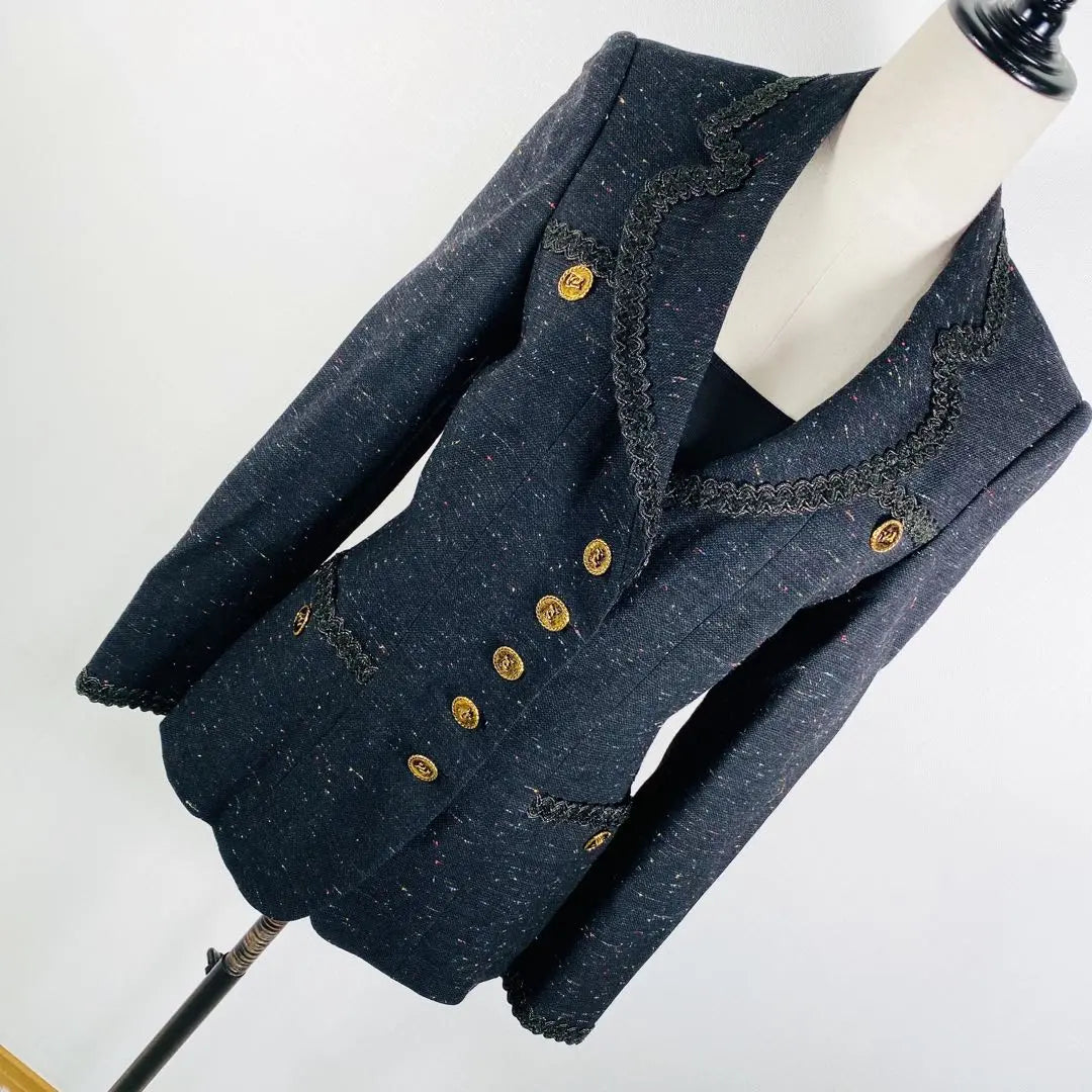 [Belleza] Colección Nuance Chaqueta de sastre multicolor con botones dorados | 【美品】ニュアンスコレクション 金ボタンマルチカラーツイードテーラードジャケット