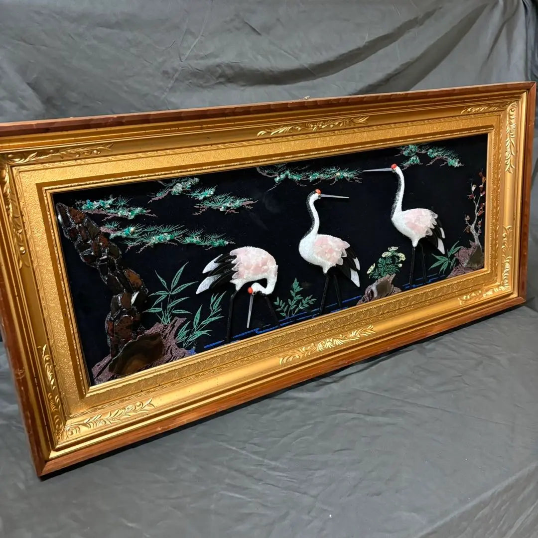 Jewelry paintings, precious stone paintings, cranes, vines, frames, paintings, artworks, Showa era interior objects