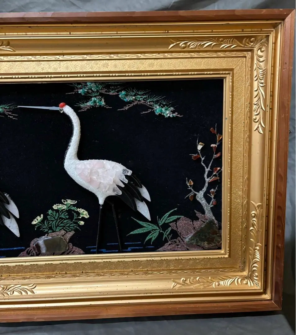 Jewelry paintings, precious stone paintings, cranes, vines, frames, paintings, artworks, Showa era interior objects