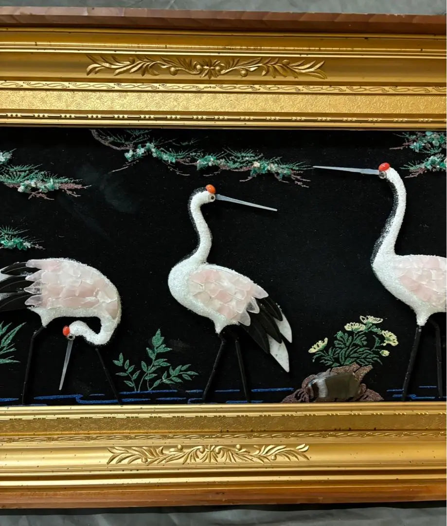 Jewelry paintings, precious stone paintings, cranes, vines, frames, paintings, artworks, Showa era interior objects