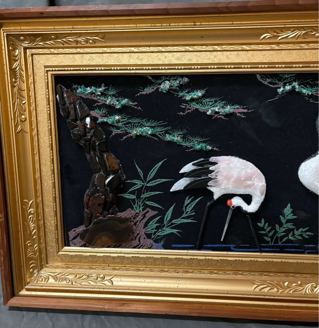 Jewelry paintings, precious stone paintings, cranes, vines, frames, paintings, artworks, Showa era interior objects