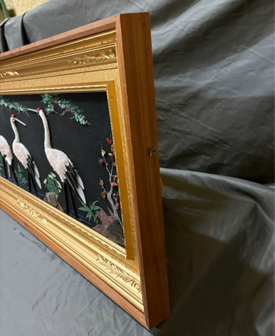 Jewelry paintings, precious stone paintings, cranes, vines, frames, paintings, artworks, Showa era interior objects