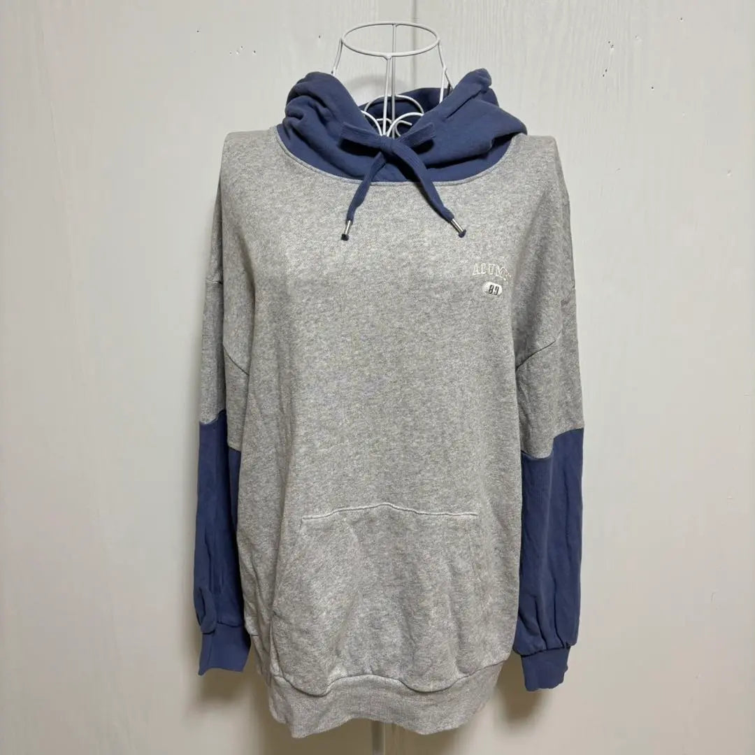 Color-coordinated hoodie (L) Gray x Blue Lining Pile Casual