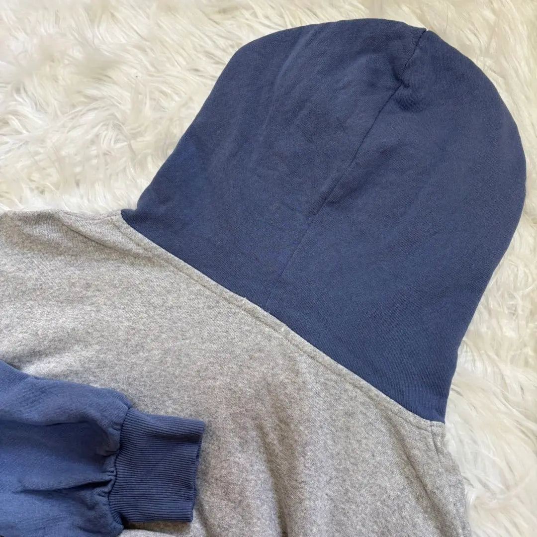 Color-coordinated hoodie (L) Gray x Blue Lining Pile Casual