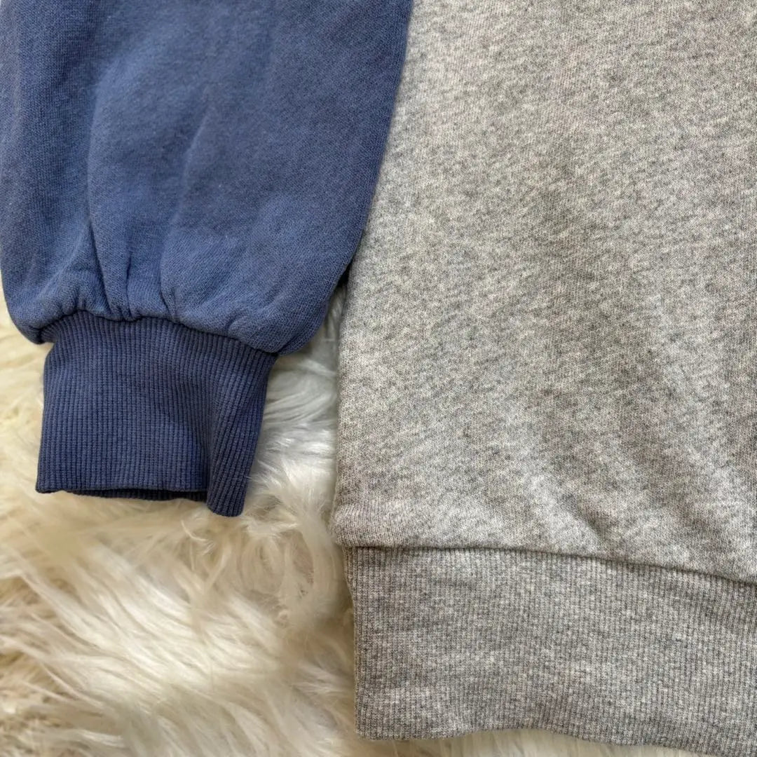 Color-coordinated hoodie (L) Gray x Blue Lining Pile Casual