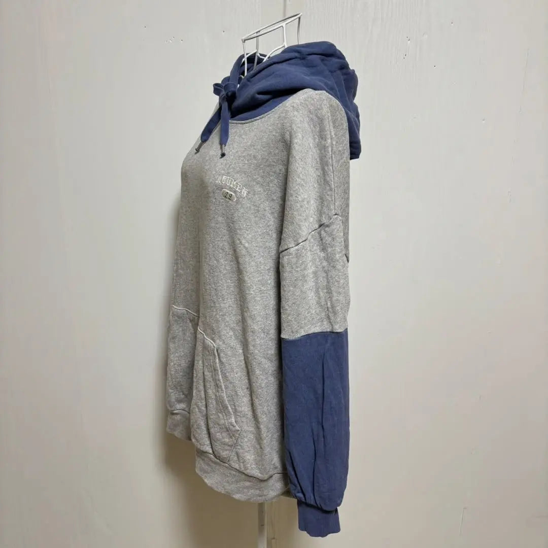 Color-coordinated hoodie (L) Gray x Blue Lining Pile Casual