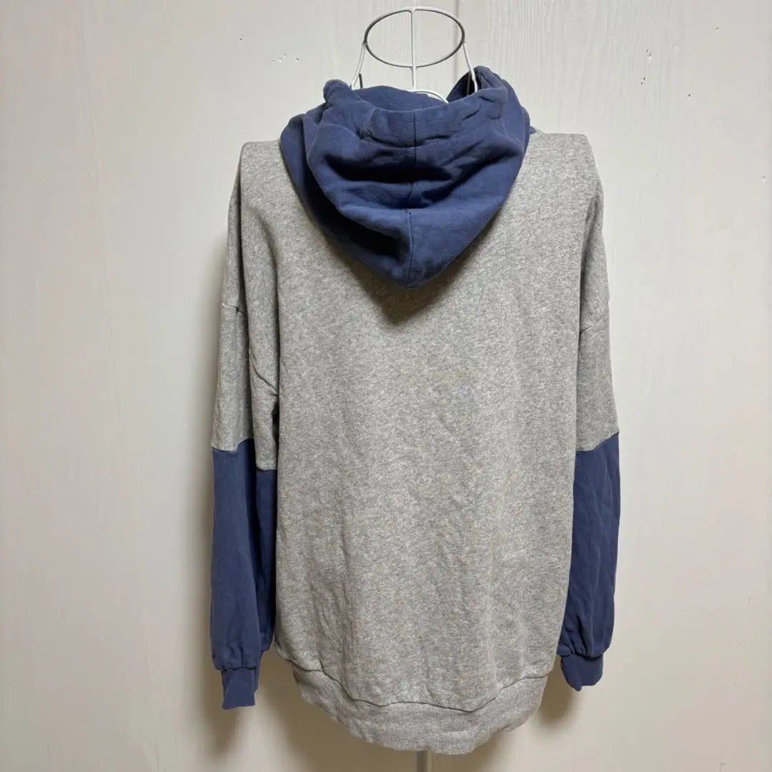 Color-coordinated hoodie (L) Gray x Blue Lining Pile Casual