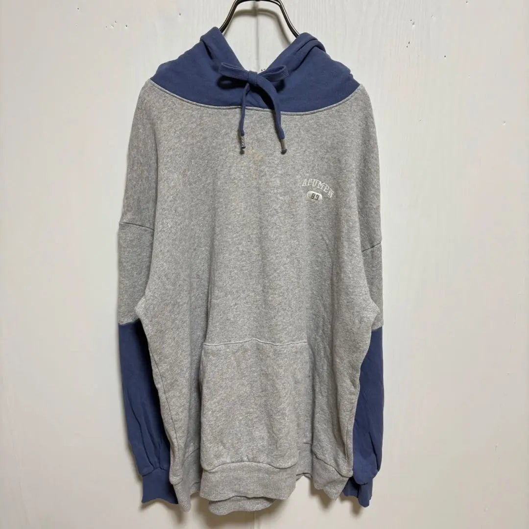 Color-coordinated hoodie (L) Gray x Blue Lining Pile Casual