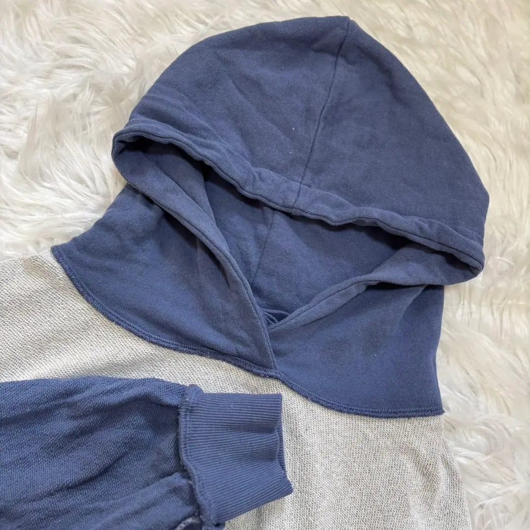 Color-coordinated hoodie (L) Gray x Blue Lining Pile Casual