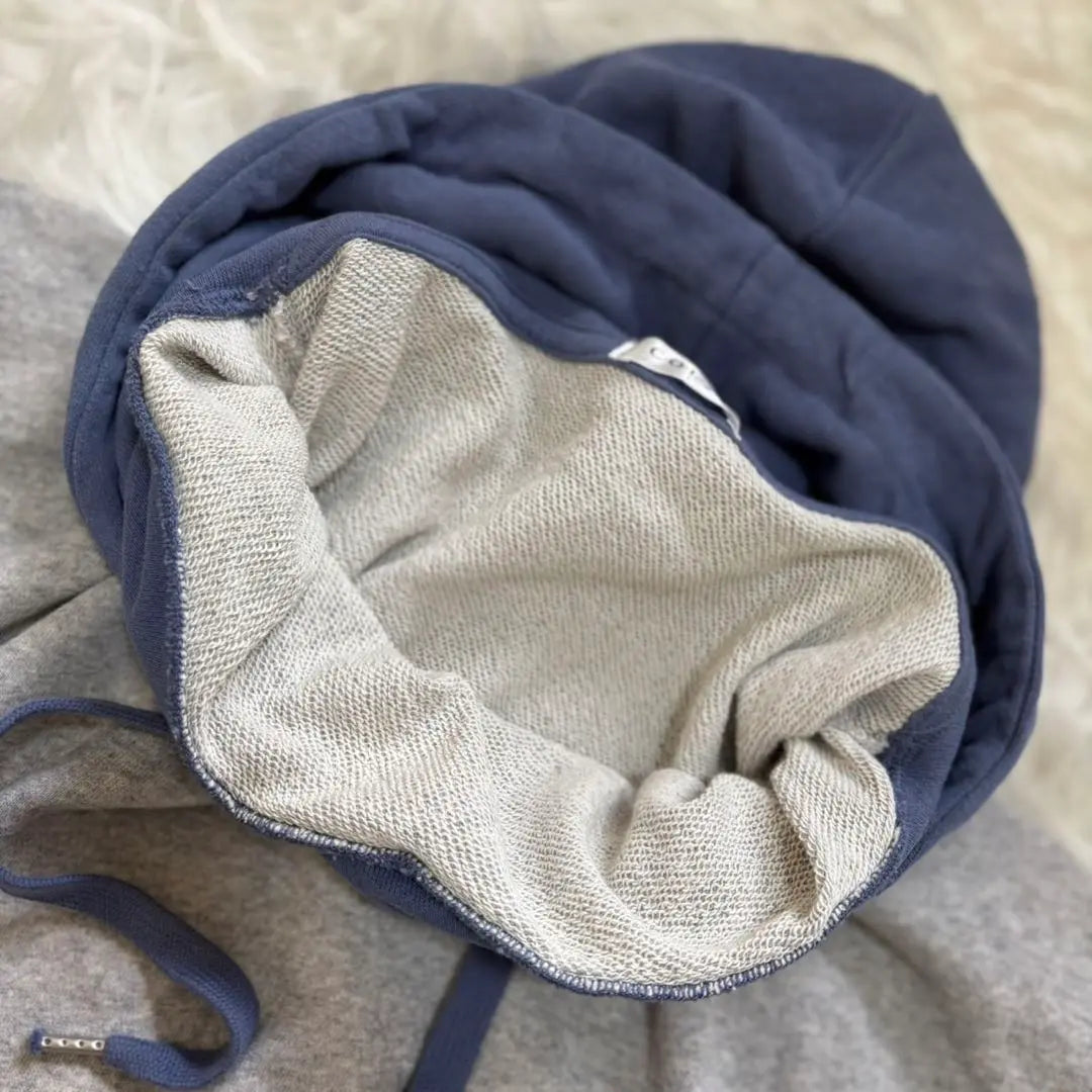 Color-coordinated hoodie (L) Gray x Blue Lining Pile Casual