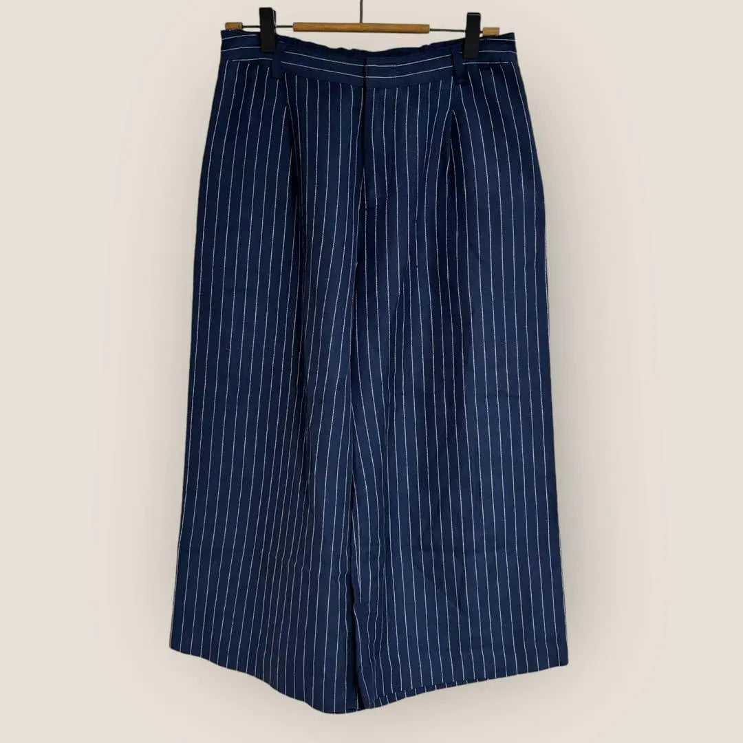 1166 Decoy Gaucho Pants Wide Pants Navy Stripe L Linen Blend