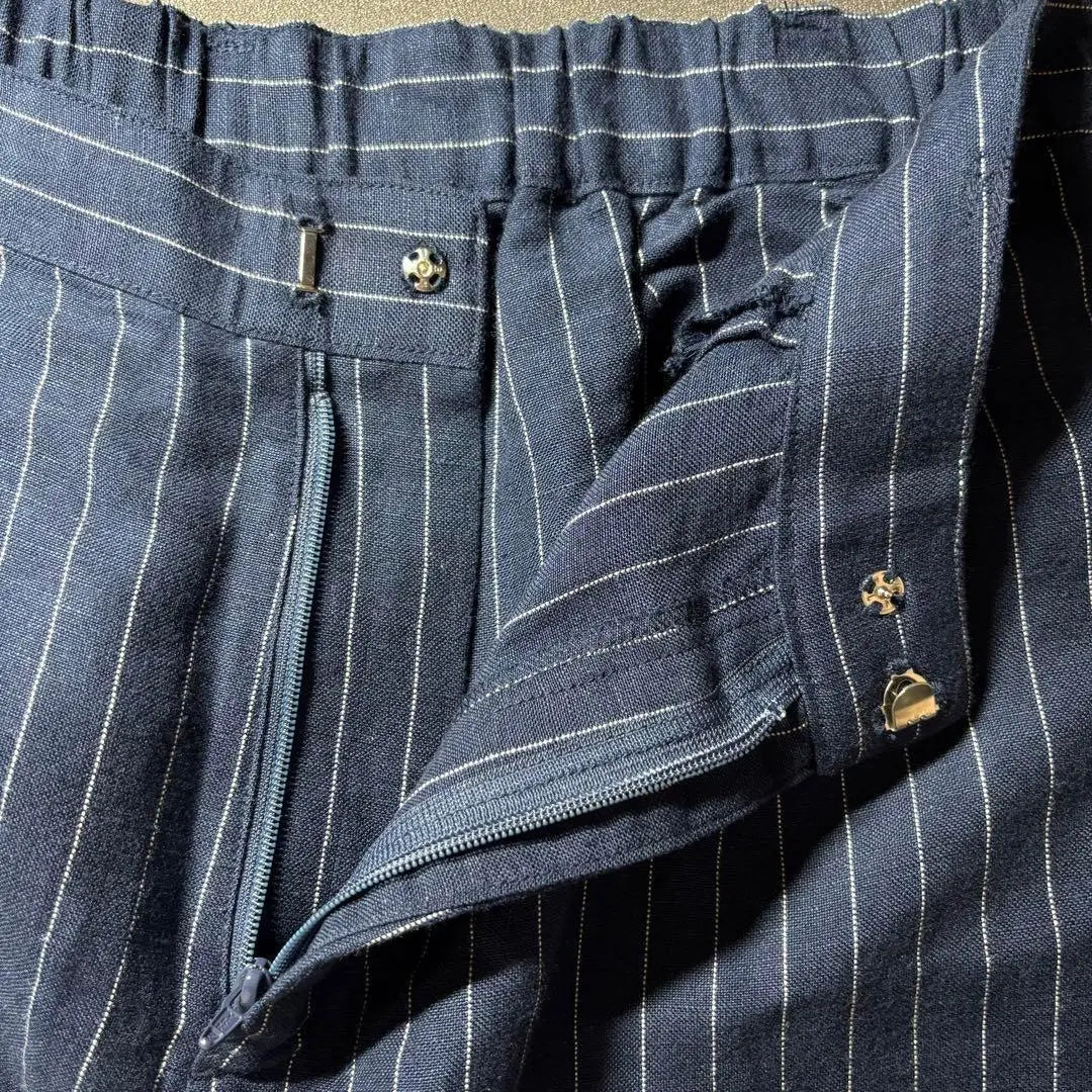 1166 Decoy Gaucho Pants Wide Pants Navy Stripe L Linen Blend