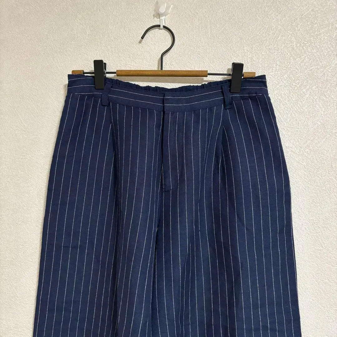 1166 Decoy Gaucho Pants Wide Pants Navy Stripe L Linen Blend