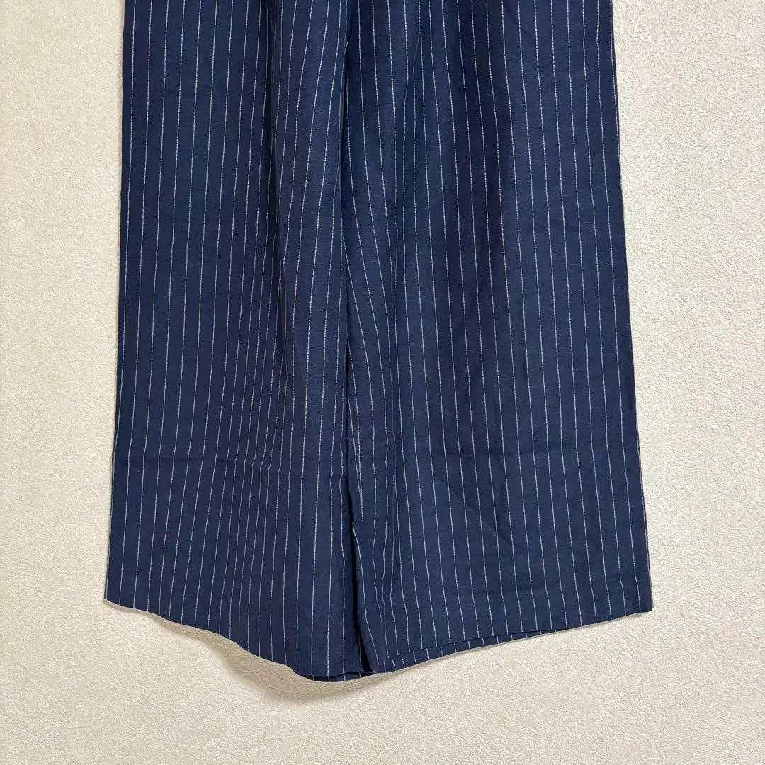 1166 Decoy Gaucho Pants Wide Pants Navy Stripe L Linen Blend