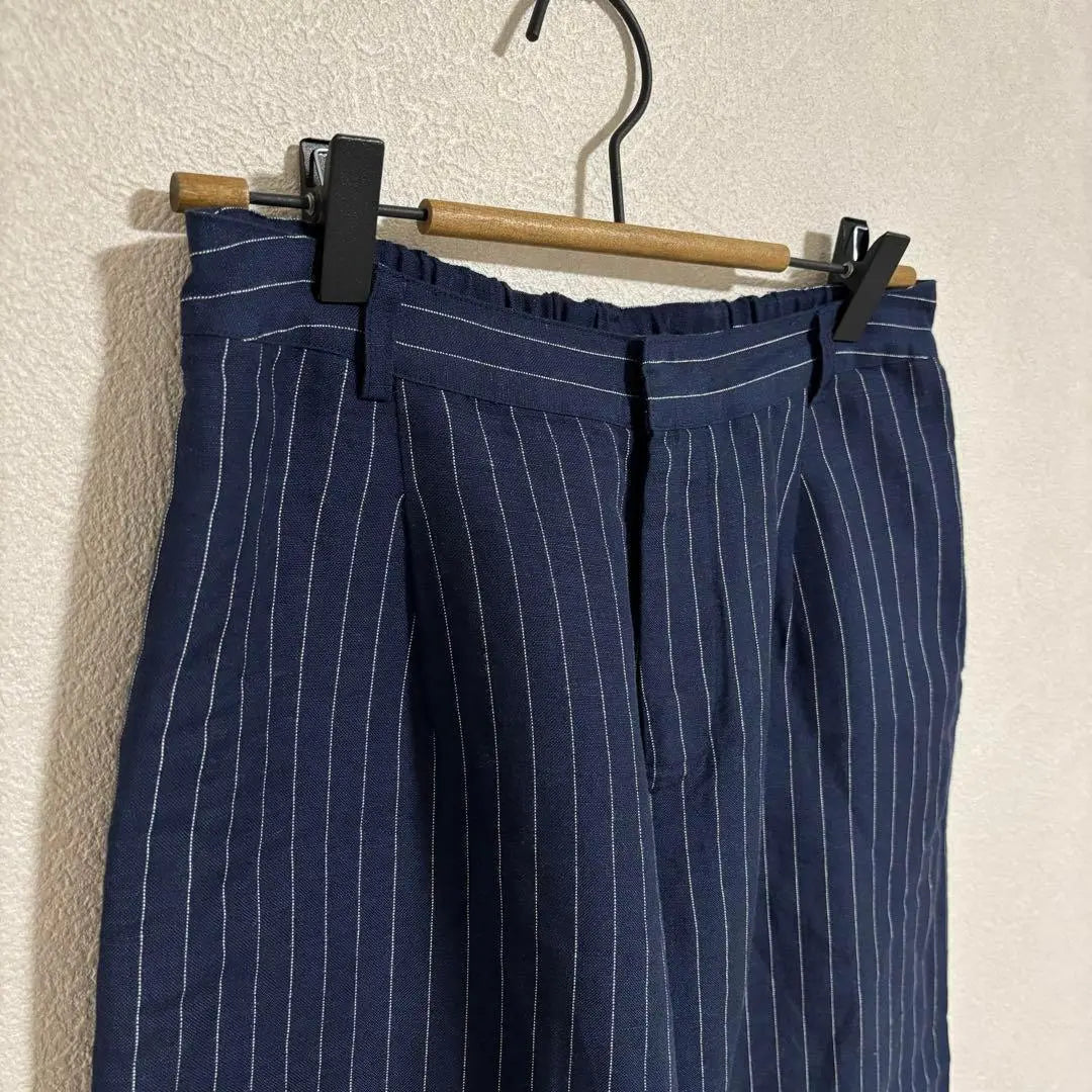 1166 Decoy Gaucho Pants Wide Pants Navy Stripe L Linen Blend