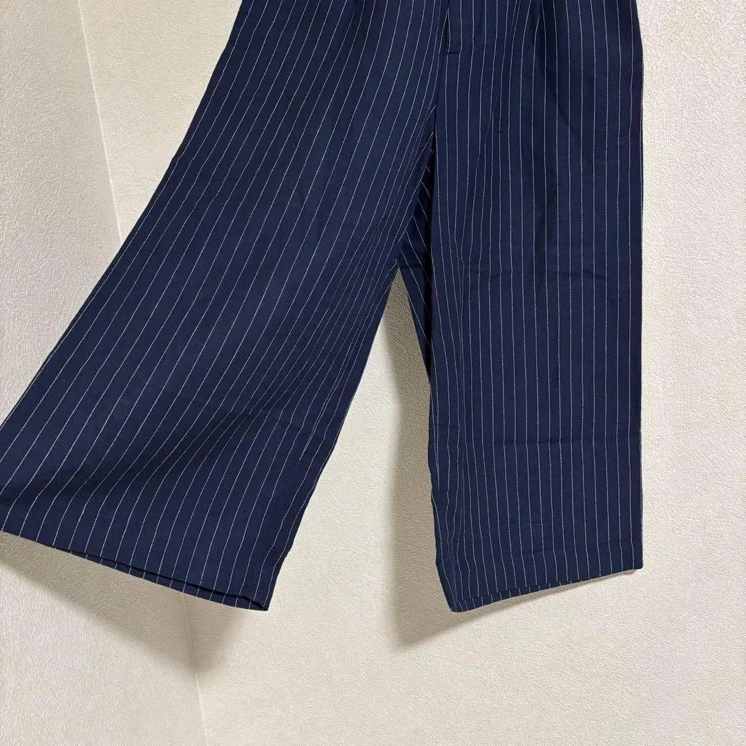 1166 Decoy Gaucho Pants Wide Pants Navy Stripe L Linen Blend