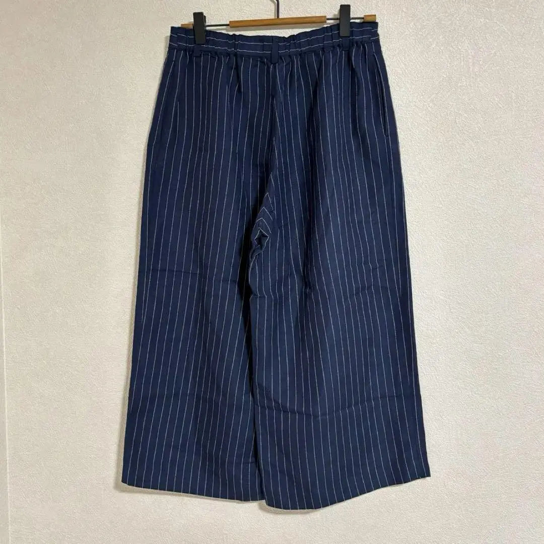 1166 Decoy Gaucho Pants Wide Pants Navy Stripe L Linen Blend