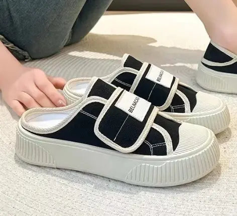 [Free Shipping] Sneaker-style 23.5cm Black Sandals Canvas Shoes