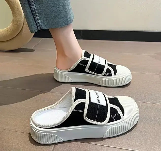 [Free Shipping] Sneaker-style 23.5cm Black Sandals Canvas Shoes