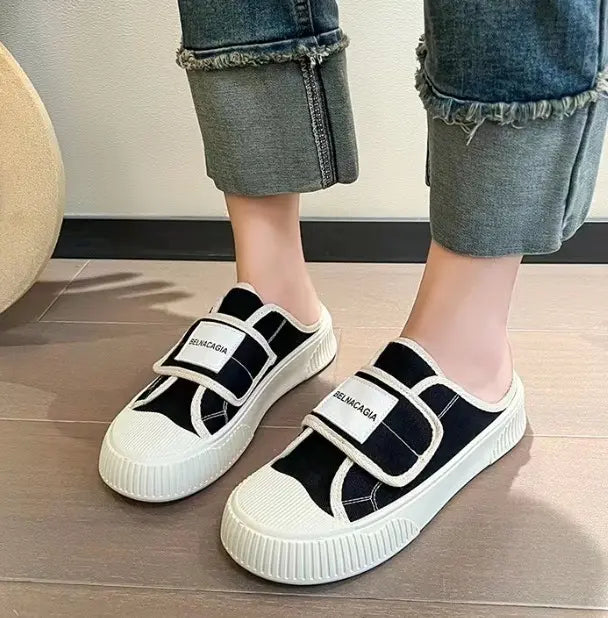 [Free Shipping] Sneaker-style 23.5cm Black Sandals Canvas Shoes