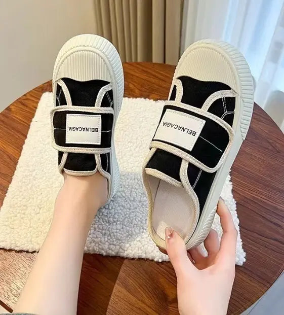 [Free Shipping] Sneaker-style 23.5cm Black Sandals Canvas Shoes