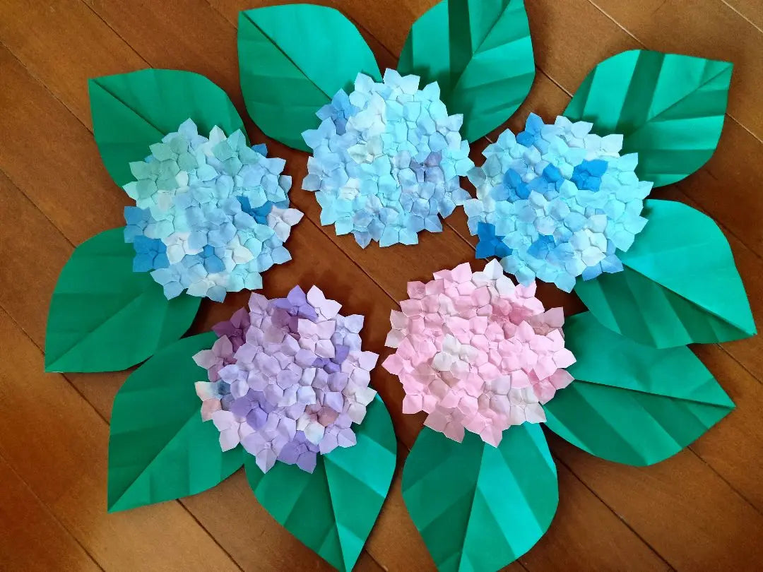 Decoración de pared *Juego de 5 piezas de hortensias de junio *Servicio de día de origami hecho a mano *L