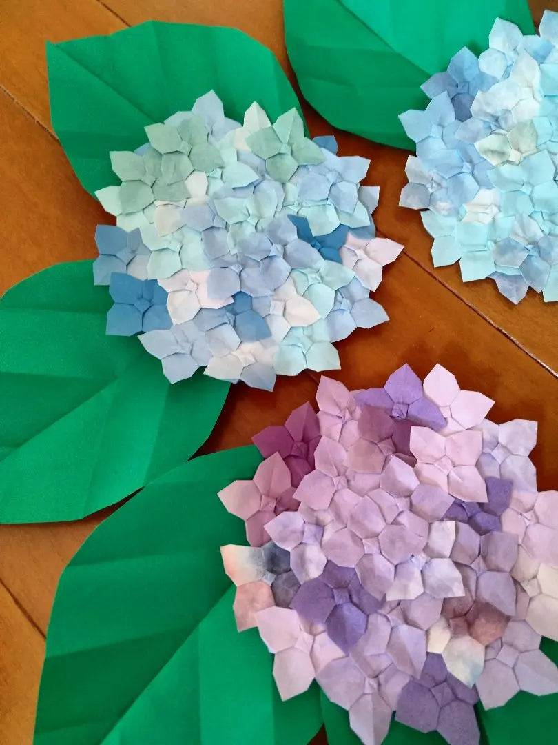 Decoración de pared *Juego de 5 piezas de hortensias de junio *Servicio de día de origami hecho a mano *L