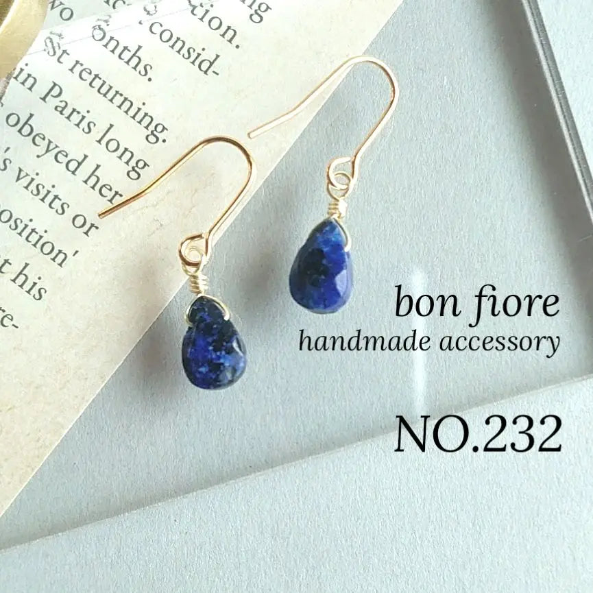 No.232 Handmade earrings small natural stone lapis lazuli earrings