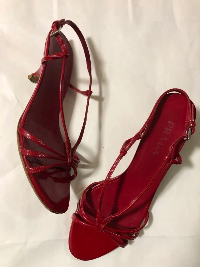 PRADA Enamel Strap Sandals 37 Red