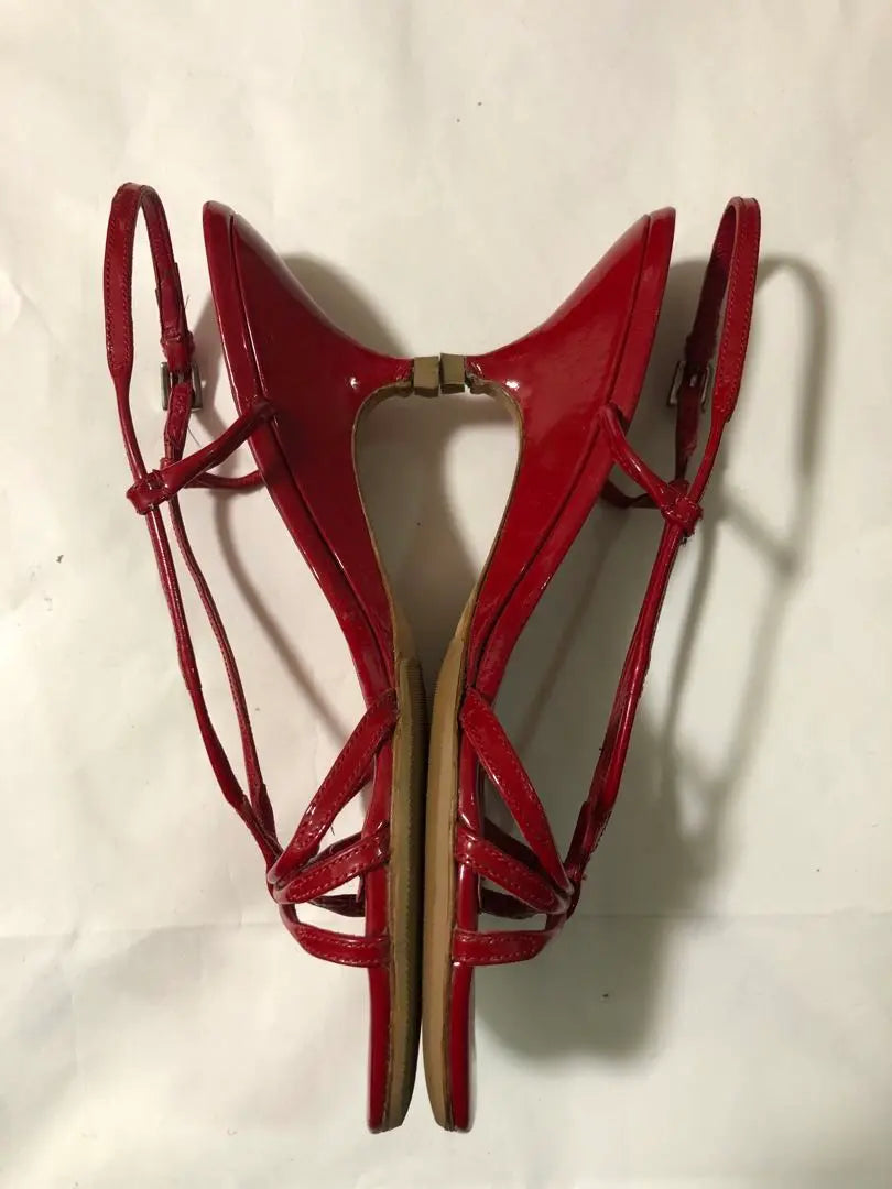 PRADA Enamel Strap Sandals 37 Red