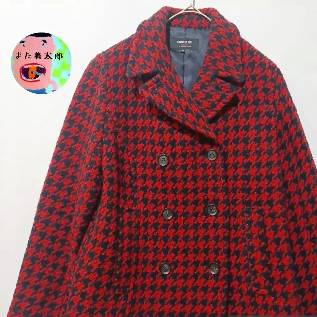 [Used Clothing Comsa Houndstooth Coat Retro 90' Red x Navy]