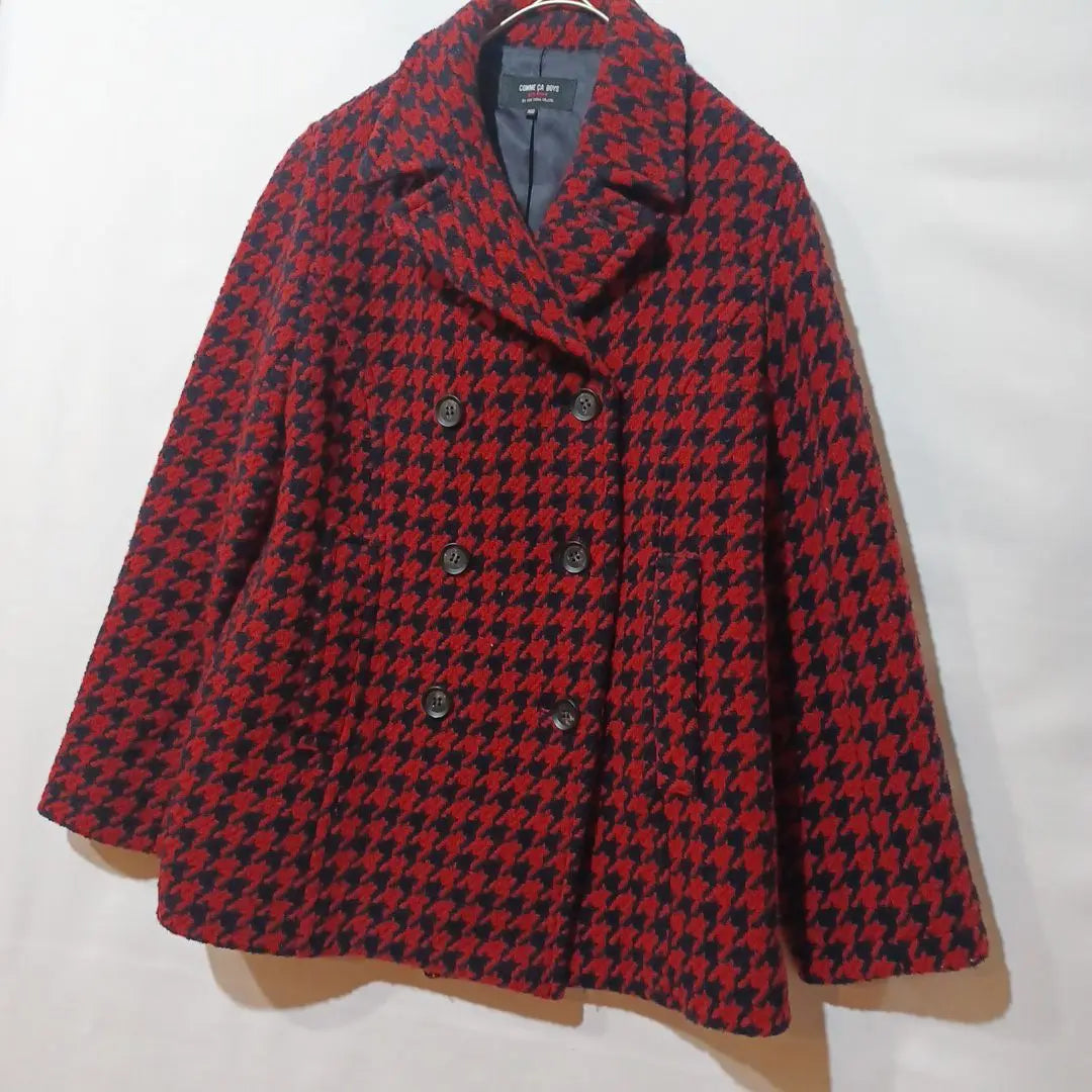 [Used Clothing Comsa Houndstooth Coat Retro 90' Red x Navy]