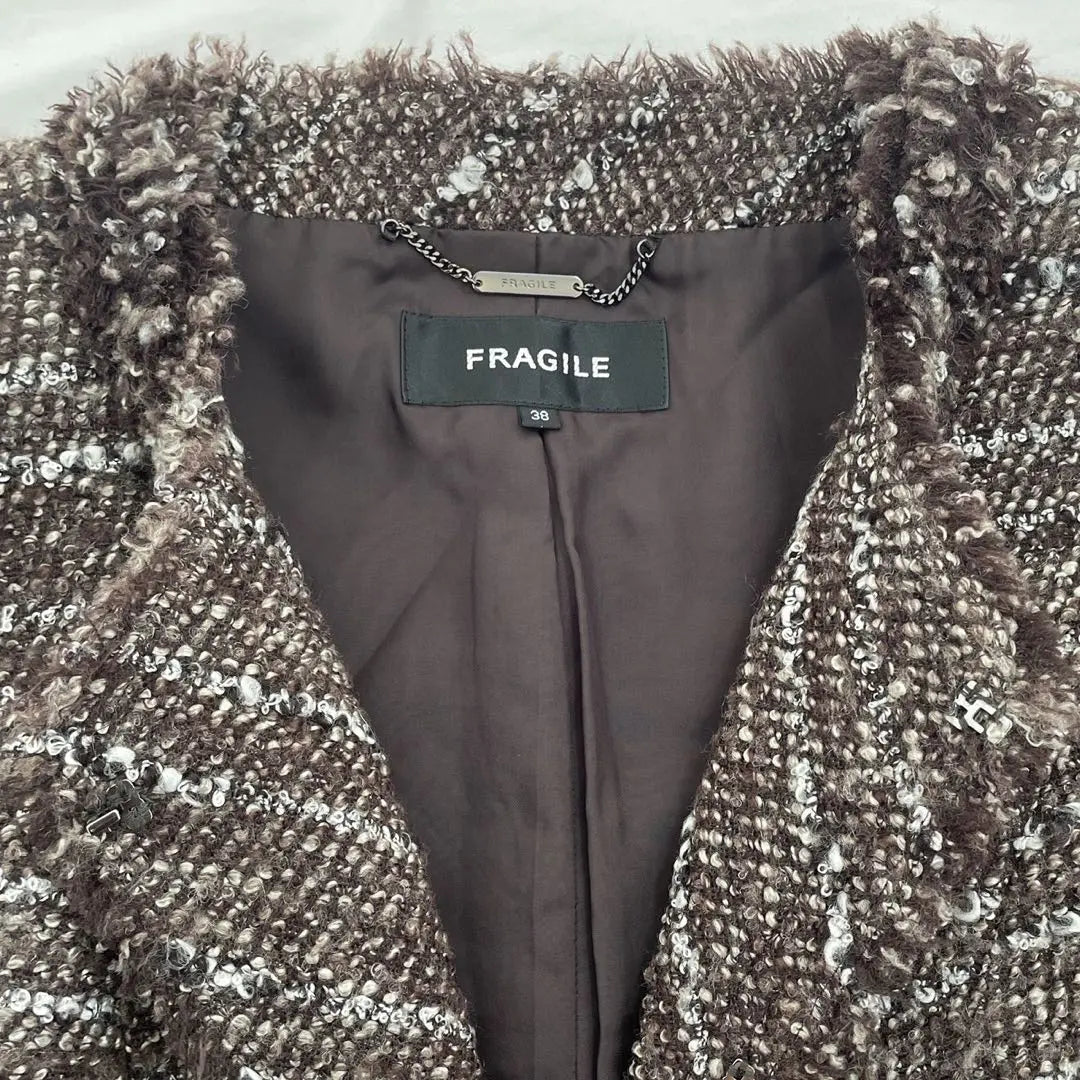 B1324S [Fragile/Frazil] Sin chaqueta de color tweel | B1324S【FRÁGIL/フラジール】ノーカラージャケット ツィード ウール