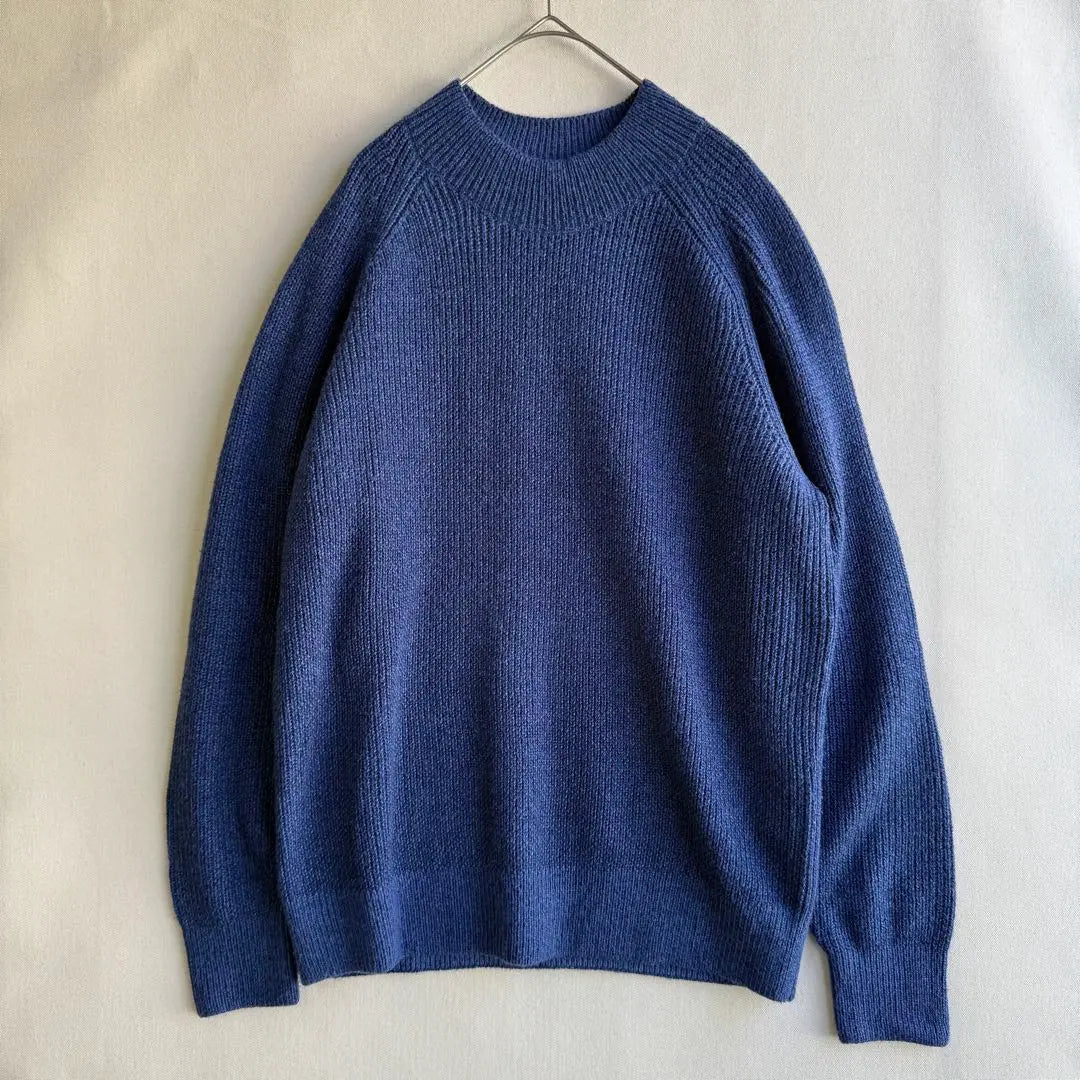 Uniqlo Men's Middle Gauge Mock Neck Sweater L Rib Knitted Blue