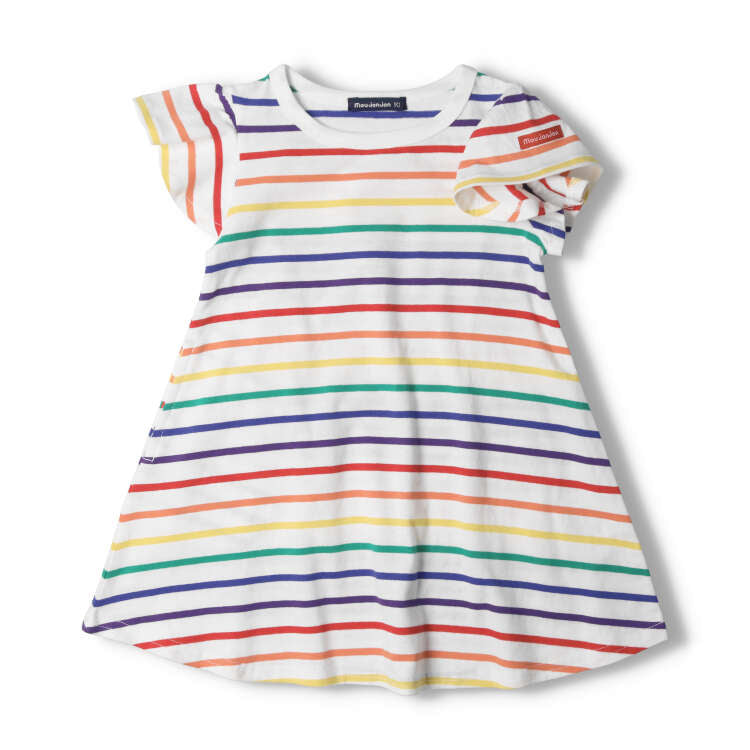 Children's Clothing Moujonjon Colorful Border Short Sleeve Dress 80cm-140cm M42308