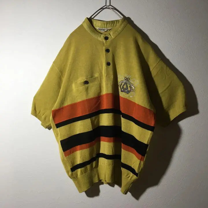 [Used clothing for unique clothing] Made in Japan, short sleeve band collar top, men's L, mustard, linen