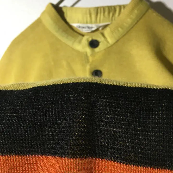 [Used clothing for unique clothing] Made in Japan, short sleeve band collar top, men's L, mustard, linen