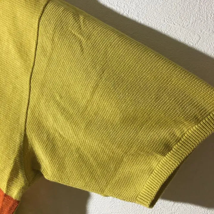 [Used clothing for unique clothing] Made in Japan, short sleeve band collar top, men's L, mustard, linen