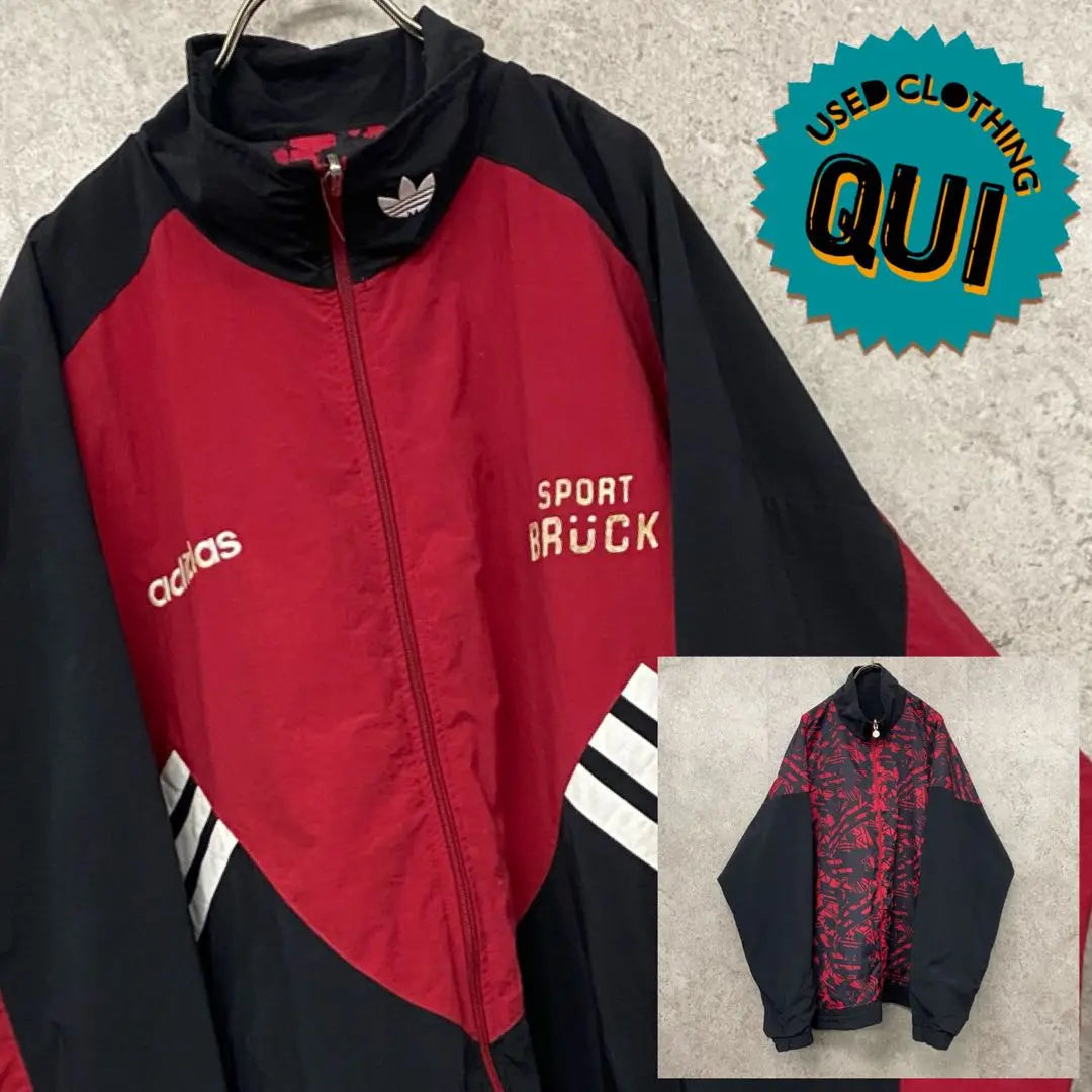 Rare 90s EU Vintage Adidas Embroidered Reversible Nylon Jacket Men's XL