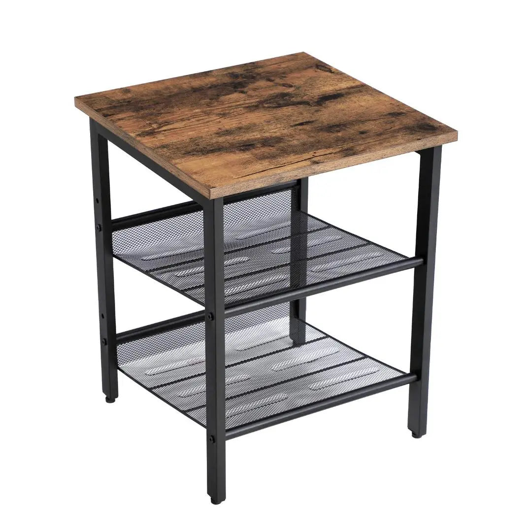 Side table with elegant vintage wood grain and steel frame | サイドテーブル 木目調とスチールフレームでエレガント ヴィンテージ