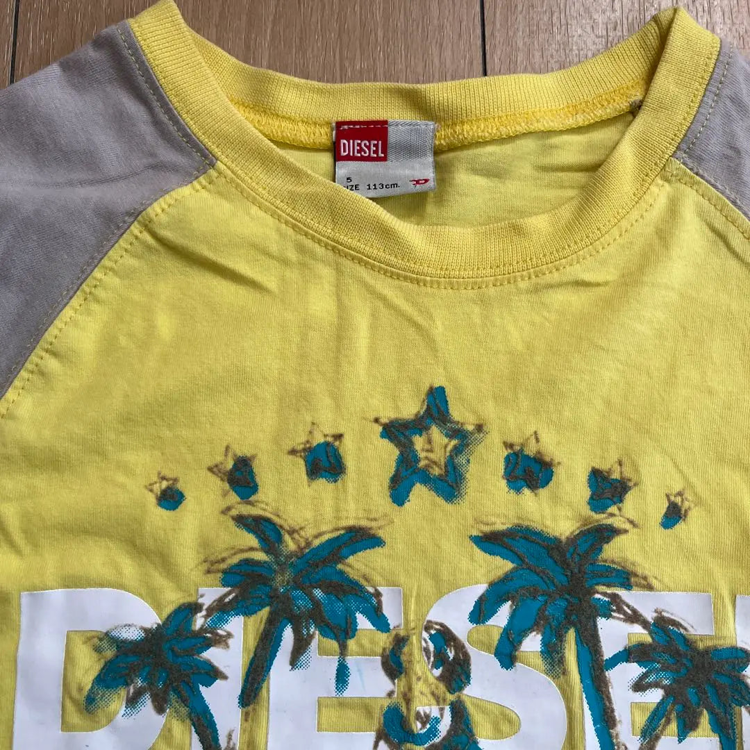 DIESEL Camiseta Diesel 113 centímetros Amarillo x Gris Grand Sleeve | DIESEL ディーゼルtシャツ113センチイエローxグレーラグラン袖